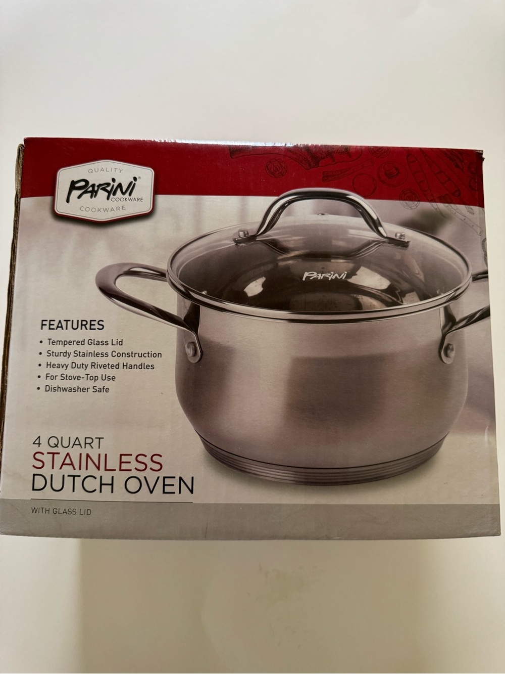 Parini 4-Quart Stainless Dutch Oven with Glass Lid - Silver
